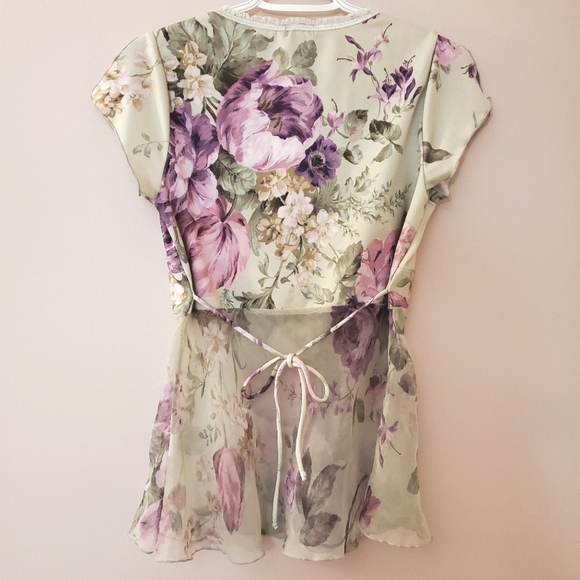 Vintage style floral blouse with sheer torso - Size L - Picture 4 of 4